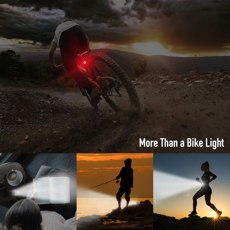 [Australia - AusPower] - Bike Lights Set with Horn 1400LM USB Rechargeable Bicycle Headlight & Tail Light & Horn Waterproof 3 Lighting Modes Fits Bicycles for Road and Mountain Black 