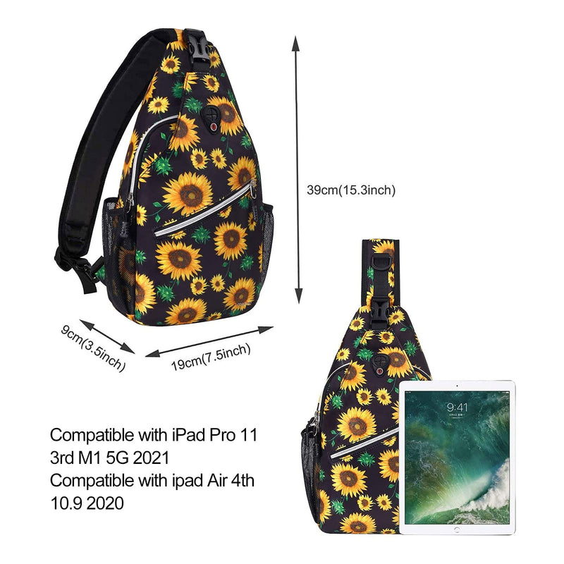 [Australia - AusPower] - MOSISO Sling Backpack,Travel Hiking Daypack Sunflower Rope Crossbody Shoulder Bag Black 