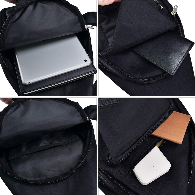 [Australia - AusPower] - Sling Bag for Men Women Shoulder Backpack Chest Bags Crossbody Daypack with USB Cable for Hiking Camping Outdoor Trip Small (13" x 6.7" x2.76") Black 