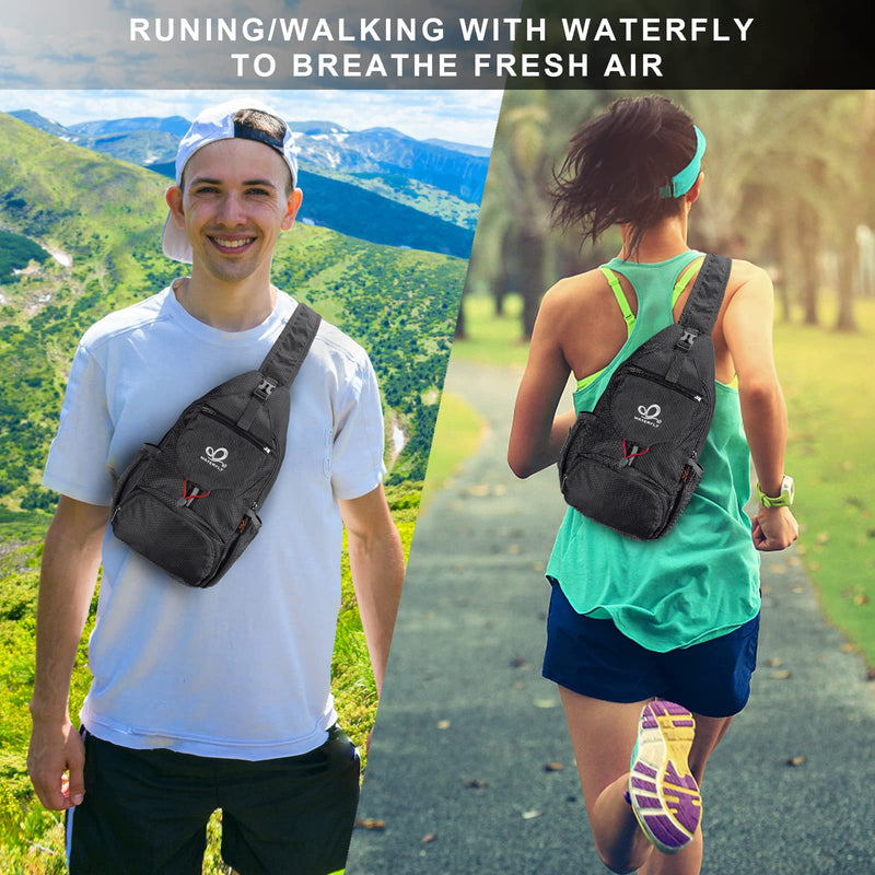 [Australia - AusPower] - WATERFLY Packable Small Crossbody Sling Backpack Shoulder Chest Bag Daypack for Hiking Traveling… Black 