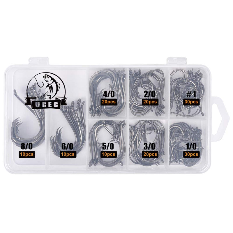 [Australia - AusPower] - UCEC 150pcs/box Circle Hooks 2X Strong Customized Offset Sport Circle Hooks Black High Carbon Steel Octopus Fishing Hooks - Size:#1 1/0 2/0 3/0 4/0 5/0 6/0 8/0 