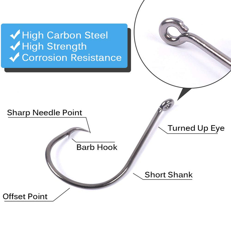 [Australia - AusPower] - UCEC 150pcs/box Circle Hooks 2X Strong Customized Offset Sport Circle Hooks Black High Carbon Steel Octopus Fishing Hooks - Size:#1 1/0 2/0 3/0 4/0 5/0 6/0 8/0 