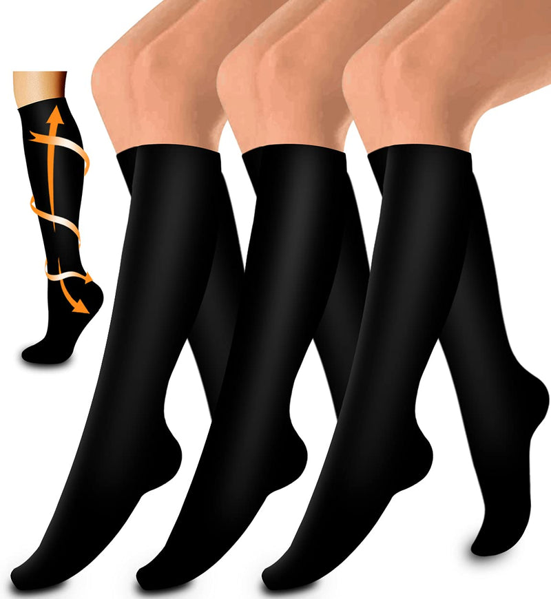 [Australia - AusPower] - 3 Pack Medical Compression Sock-Compression Sock For Women and Men Circulation -Best for Running,Nursing,Athletic Sports 01-black Small-Medium 