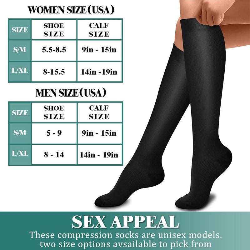 [Australia - AusPower] - 3 Pack Medical Compression Sock-Compression Sock For Women and Men Circulation -Best for Running,Nursing,Athletic Sports 01-black Small-Medium 