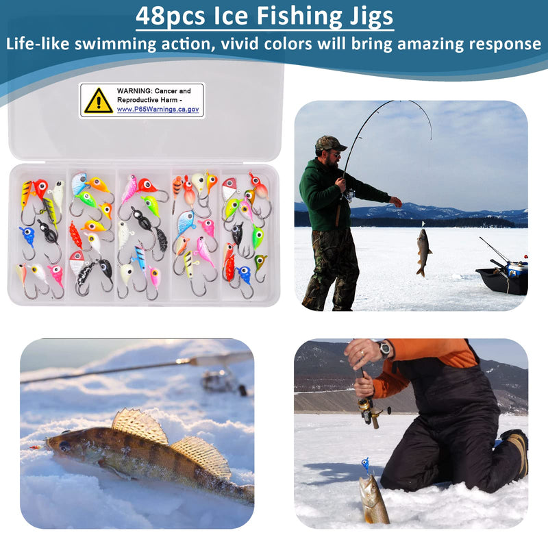 [Australia - AusPower] - Fishing Lures Ice Fishing Jigs 48pcs Ice Fishing Gear Small Jig Head Panfish Crappie Jigs Ice Fishing Jigging Lures Kit 