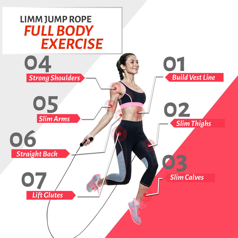 [Australia - AusPower] - Limm Adjustable Jump Rope for Workout - All-Purpose Exercise Jump Rope Kids & Adults Love with Tangle-Free, Comfortable Foam Handles - Best Slimming, Cardio & Endurance Training Black 