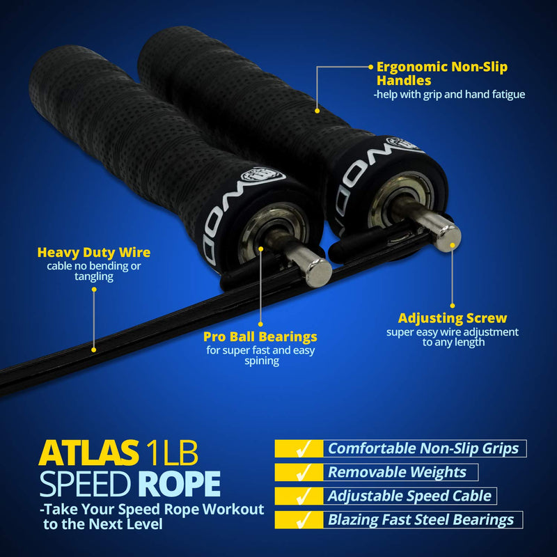 [Australia - AusPower] - WOD Nation Weighted Jump Rope for Women & Men - 1 Pound (1LB) Adjustable Heavy Speed Jump Rope Handles with Removable Weights 4Crossfit, Cross Training, Boxing. Black 