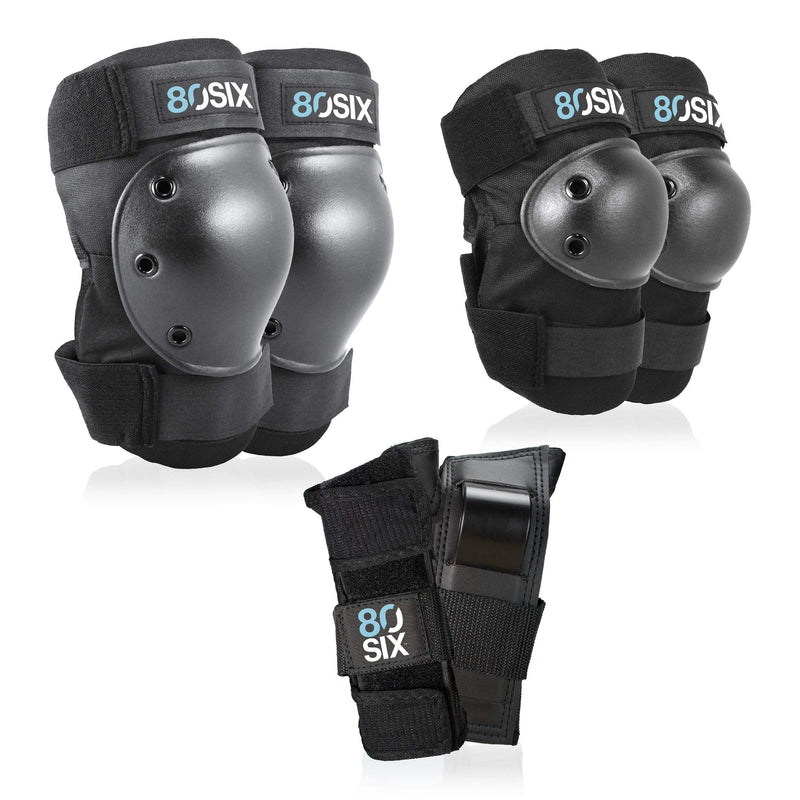 [Australia - AusPower] - 80Six Pad Set with Wristguards, Elbow Pads, and Knee Pads Black Junior - Ages 5+ 