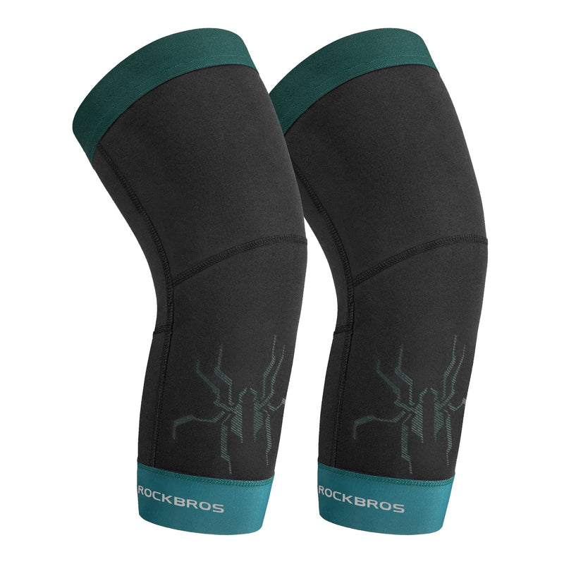 [Australia - AusPower] - ROCKBROS Knee Warmer for Men Thermal Leg Warmer Knee Brace Anti-slip Knee Sleeves Winter for Basketball Cycling Knee Warmer Black Green Small/Medium 