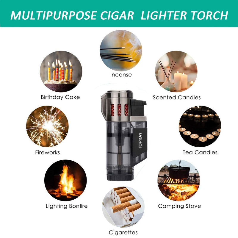[Australia - AusPower] - Torch Lighter, Cigar Lighter, Triple Jet Flame Torch Lighters, Windproof Butane Refillable Gas Torch Lighters with a Gift Box, 2 Pack (Without Gas) Black 