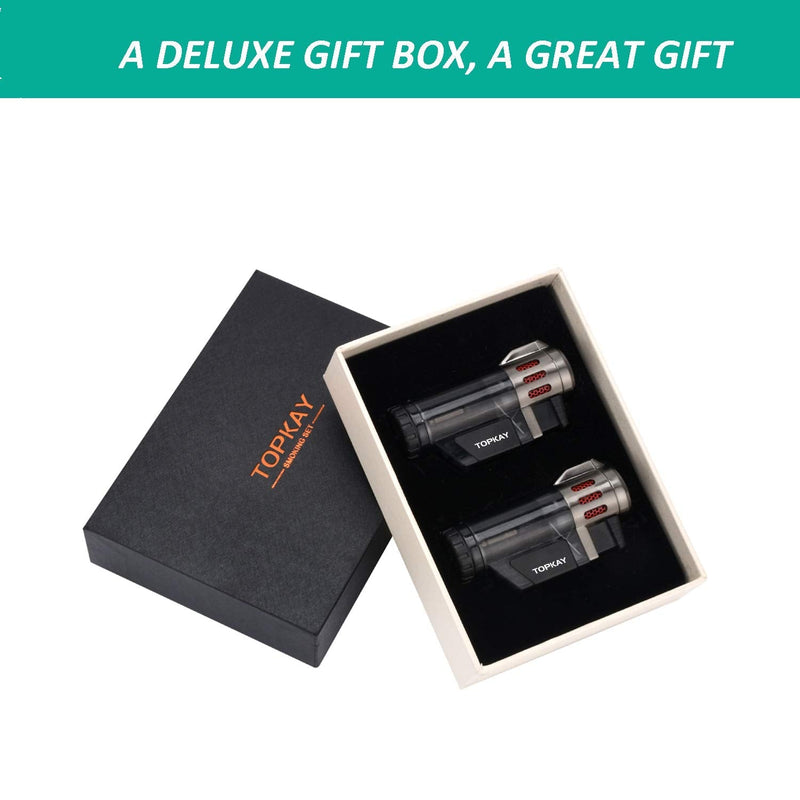 [Australia - AusPower] - Torch Lighter, Cigar Lighter, Triple Jet Flame Torch Lighters, Windproof Butane Refillable Gas Torch Lighters with a Gift Box, 2 Pack (Without Gas) Black 