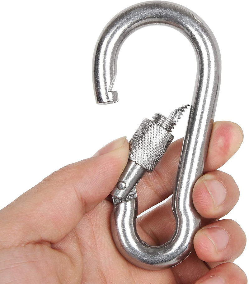 [Australia - AusPower] - Acquwistach 6 Pack Locking Carabiners Clips 3.15" Stainless Steel Spring Snap Hook Locking Carabiner - 304 Premium Stainless Steel Heavy Duty Thumb Screw Carabiner Clips 