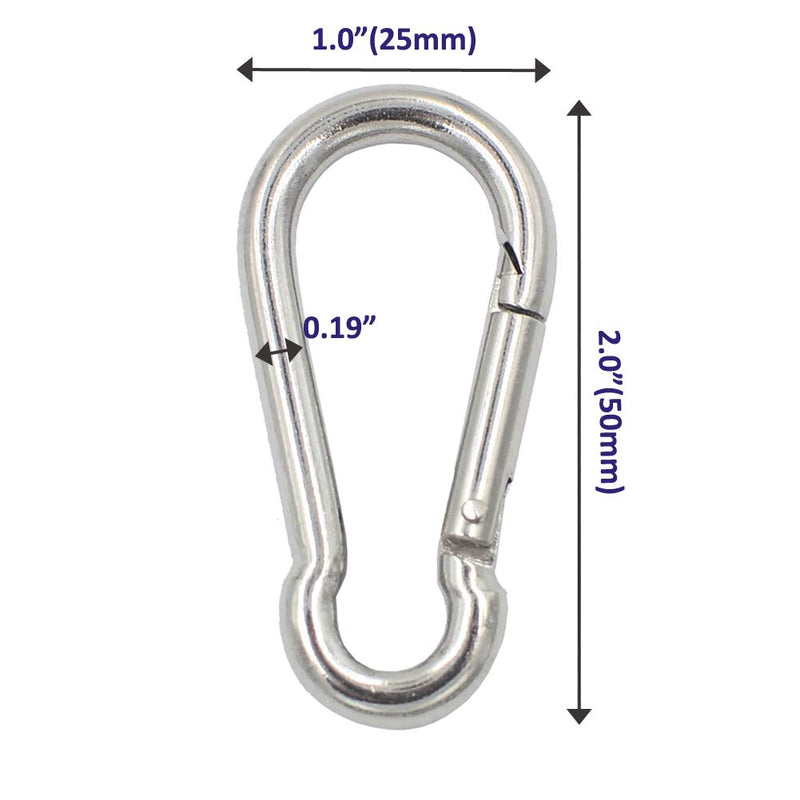 [Australia - AusPower] - DGOL 10pcs M5 304 Stainless Steel Carabiner Snap Spring Hook Outdoor D Ring Chain Quick Link Lock Fastner Size 2 inch x 1 inch 