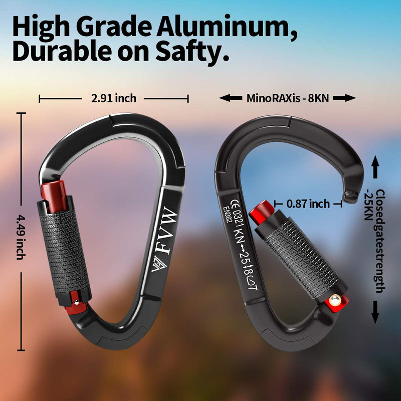 [Australia - AusPower] - FVW Auto Locking Rock Climbing Carabiner Clips,Professional 25KN (5620 lbs) Heavy Duty Caribeaners for Rappelling Swing Rescue & Gym etc,Large Carabiners,D-Shaped 