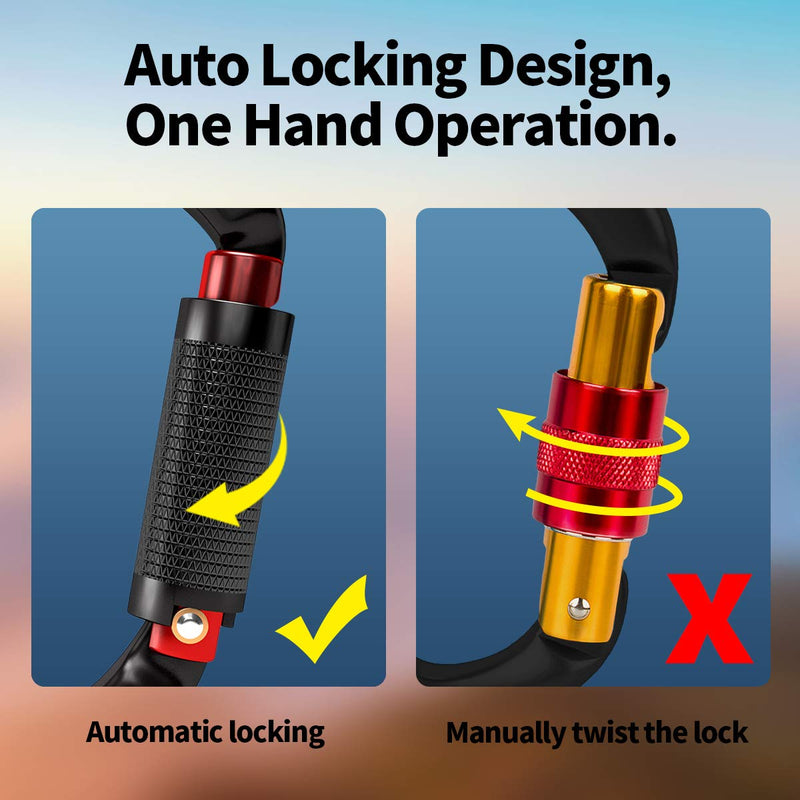[Australia - AusPower] - FVW Auto Locking Rock Climbing Carabiner Clips,Professional 25KN (5620 lbs) Heavy Duty Caribeaners for Rappelling Swing Rescue & Gym etc,Large Carabiners,D-Shaped 