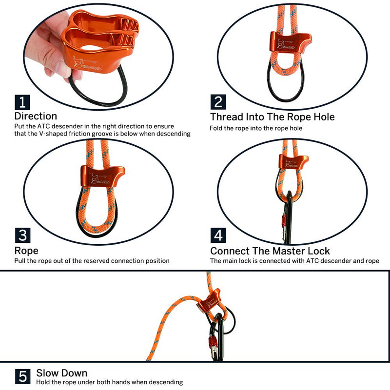 [Australia - AusPower] - NewDoar Climbing Abseiling Belay Device ATC Rappelling Descender 25KN V-grooved Equipment ATC+CLOCK 