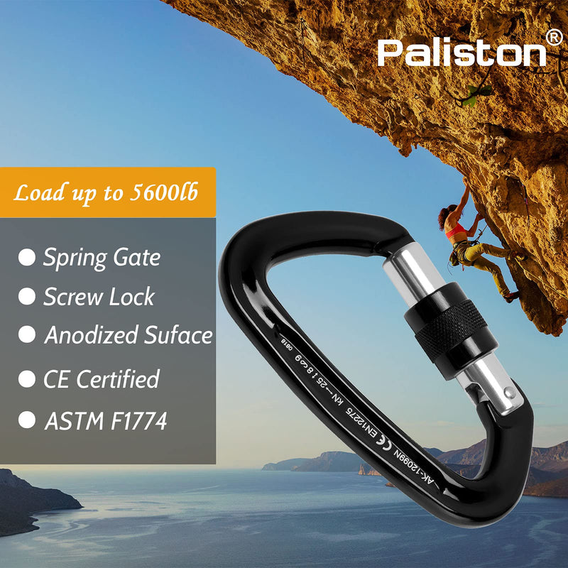 [Australia - AusPower] - Paliston Locking Carabiner - 25kN 5600lb Climbing Carabiner Screw Gate D Shape Carabiner A-Black Pack of 2 