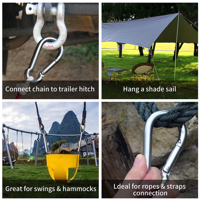 [Australia - AusPower] - SpotDoo Carabiner Spring Snap Hook, 304 Stainless Steel Heavy Duty Carabiner Clips, 6 Pack 2.36 Inch(M6) 