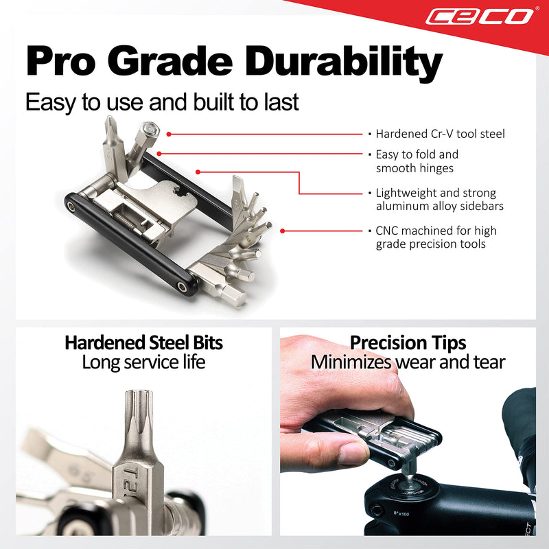 [Australia - AusPower] - CECO-USA 17 Function Bike Tool with Chain Breaker – Bicycle Multi Tool – Ultra Slim, Compact Pocket Sized, Lightweight – High Strength CR-V 6150 Tool Steel – Easy To Carry 