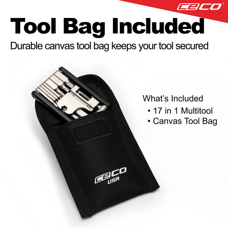 [Australia - AusPower] - CECO-USA 17 Function Bike Tool with Chain Breaker – Bicycle Multi Tool – Ultra Slim, Compact Pocket Sized, Lightweight – High Strength CR-V 6150 Tool Steel – Easy To Carry 