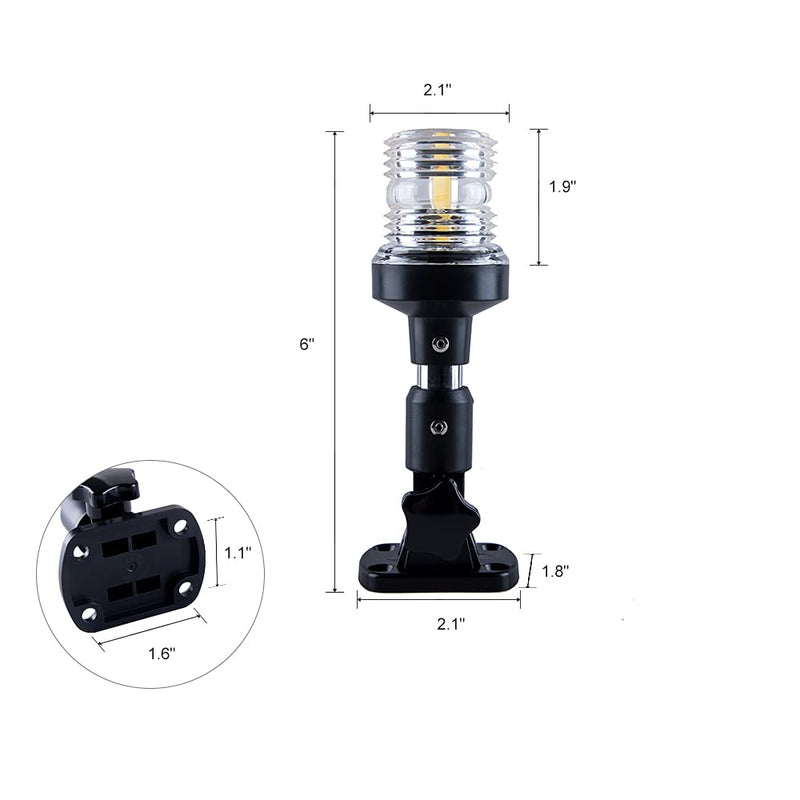 [Australia - AusPower] - Sebnux White LED Fold Down Boat Stern Light Boat Anchor Light for Pontoon and Fishing Boat (6”) 6” 