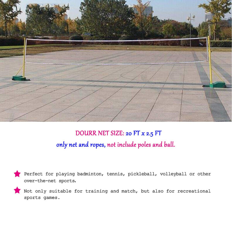 [Australia - AusPower] - DOURR Badminton Net, Outdoor Indoor Sports Classic Badminton Replacement Net with Steel Cable Ropes for Backyard Beach Garden Schoolyard (20 FT x 2.5 FT) (with Steel Cable Rope) 