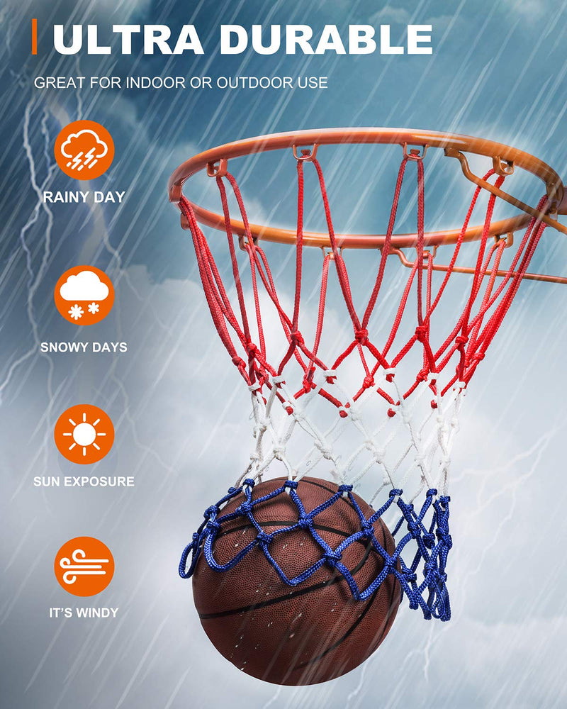 [Australia - AusPower] - XXXYYY Basketball Net Replacement Heavy Duty, 2022 Professional On-Court Quality [6.88Ounce], Fits Outdoor Indoor Standard Rim, All Weather Anti Whip -12 Loops (Red White Blue) 