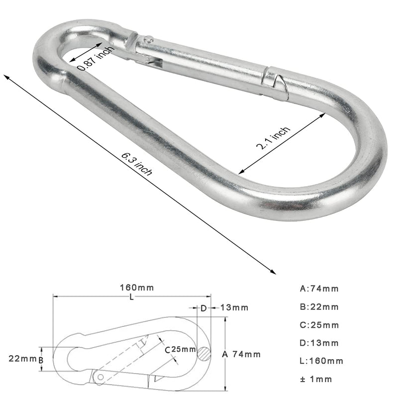 [Australia - AusPower] - Big Carabiner Clip Heavy Duty Spring Snap Hook 6.3 Inch Steel Clip Link M1313x160mm 
