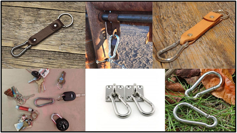 [Australia - AusPower] - Branded Boards Heavy Duty Bushcraft Stainless Steel Carabiner Spring Snap Clip Link Hooks. 200-400lb Load. 6 Packs 12 Packs 