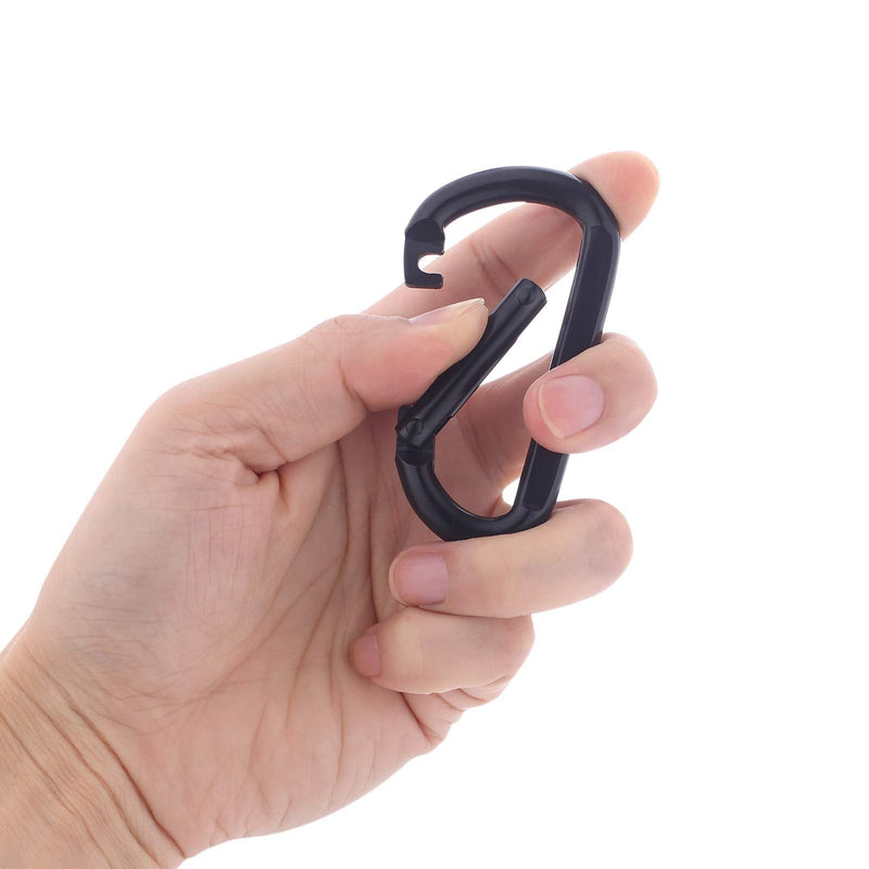 [Australia - AusPower] - OWAYOTO 3 Inch Black Carabiner Heavy Duty Spring Snap Hook D Shape Steel Clip Link Buckle M8x80mm 4pcs 