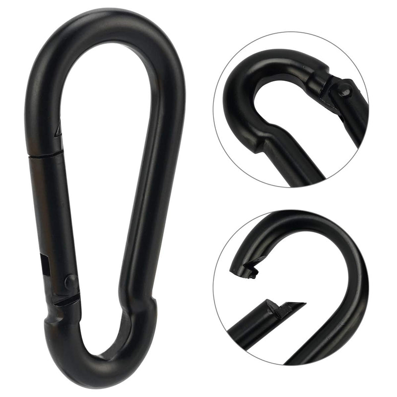 [Australia - AusPower] - OWAYOTO Carabiner 3 Inch Black Spring Snap Hook Steel Clip Link Buckle Heavy Duty 8x80mm 4pcs for Outdoor Camping Hiking Hammock Swing 