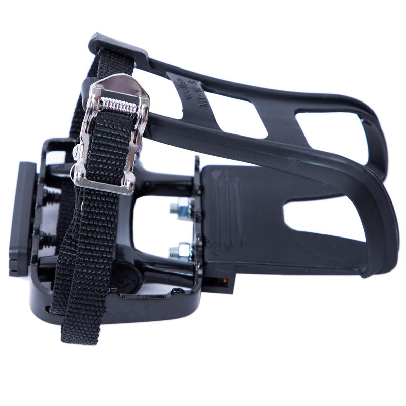 [Australia - AusPower] - YBEKI Bike Pedals with Clips and Straps, for Exercise Bike, Spin Bike and Outdoor Bicycles, 9/16-Inch Spindle Resin/Alloy Bicycle Pedals, Half Year Warranty black 