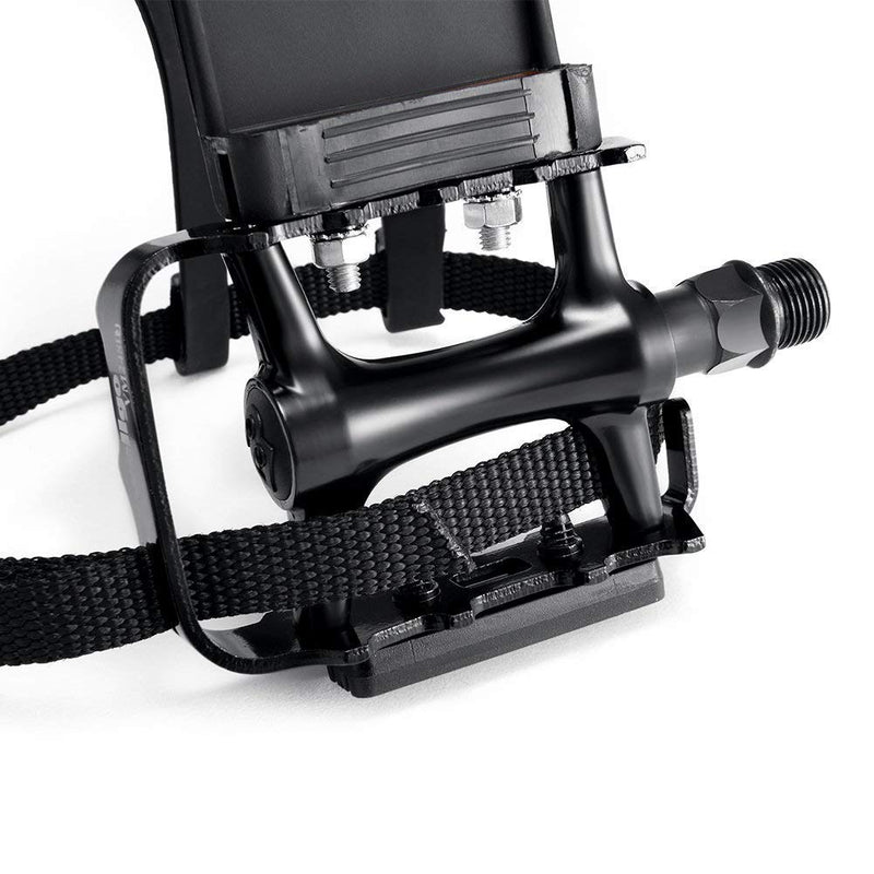 [Australia - AusPower] - YBEKI Bike Pedals with Clips and Straps, for Exercise Bike, Spin Bike and Outdoor Bicycles, 9/16-Inch Spindle Resin/Alloy Bicycle Pedals, Half Year Warranty black 