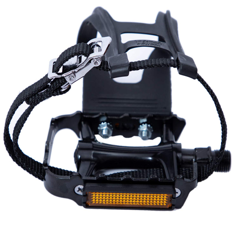 [Australia - AusPower] - YBEKI Bike Pedals with Clips and Straps, for Exercise Bike, Spin Bike and Outdoor Bicycles, 9/16-Inch Spindle Resin/Alloy Bicycle Pedals, Half Year Warranty black 