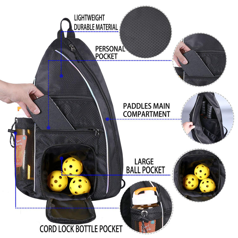 [Australia - AusPower] - LLYWCM Pickleball Bag | Sling Bags - Reversible Crossbody Sling Backpack for Pickleball Paddle, Tennis, Pickleball Racket and Travel for Women Men Black 