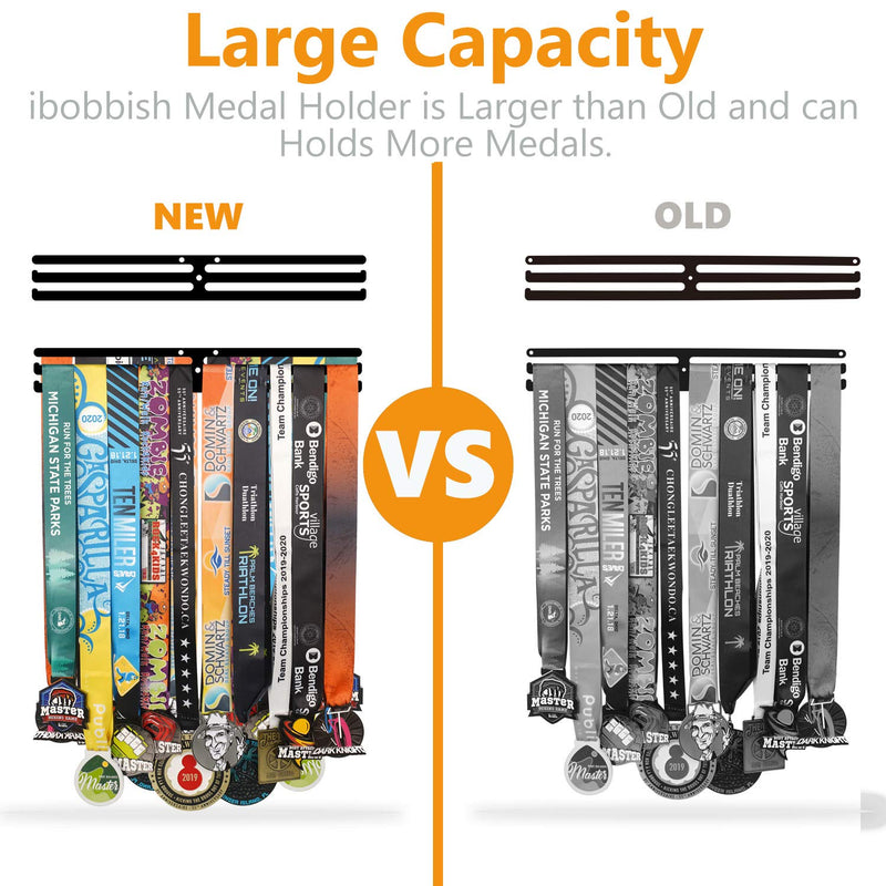 [Australia - AusPower] - iBobbish Sports Marathon Medal Display Hanger Holder Racks Frame in matt Black Surface Wall Mount Over 40 Medals Upgraded 3 Lines with 3 Screws Easy to Install Easy to use 