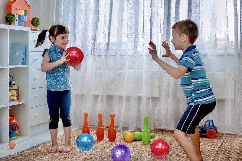 [Australia - AusPower] - Knobby Balls - (Pack of 6) Bulk 7 Inch Sensory Balls and Spiky Massage Stress Balls, with Pump, Fun Bouncy Ball Party Favors, Stocking Stuffers for Kids, Toddlers by Bedwina 