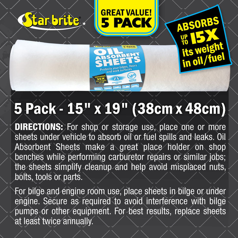 [Australia - AusPower] - STAR BRITE Bilge Oil Pads Absorbs Oil, Repels Water - 15 x 19 Heavy Weight - 5 Pack (091845) 