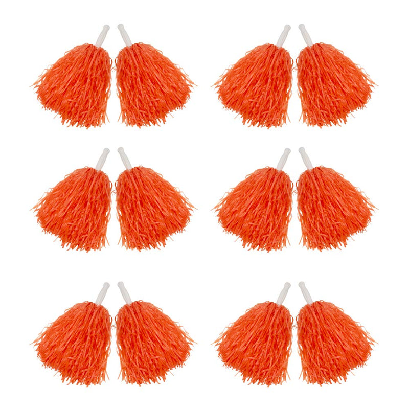 [Australia - AusPower] - Hooshing 12 Pack Pom Poms Cheerleading Metallic Foil Cheer Pom Poms with Plastic Handles for Rooters Cheering Squard Team Spirit Sports Hot Orange 