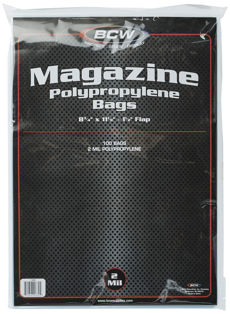 [Australia - AusPower] - BCW Crystal Clear 2-mil Polypropylene Magazine Bags 8-3/4" X 11-1/8" with 1-1/2" Flap. (100-Count) 