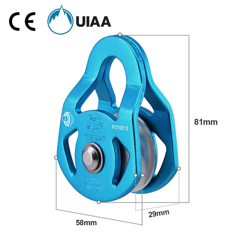 [Australia - AusPower] - KAILAS Mobile Micro Climbing Rescue Pulley CE UIAA Certified Single/Double Pulley Rope 28kN Small Lightweight Heavy Duty Aluminum Steel Blue Single Pulley 