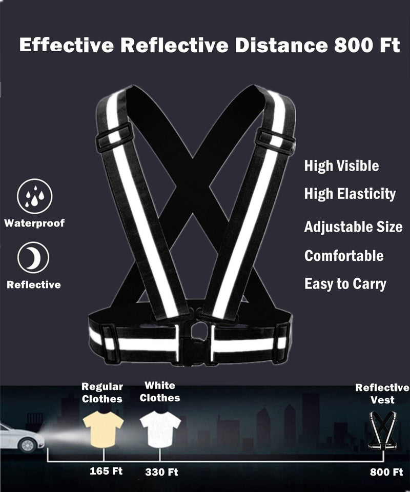 [Australia - AusPower] - Nothers Reflective Vest 2 Pack, High Visibility Reflective Running Gear Safety Vest Straps for Men Women Kids for Night Walking Cycling, Black 