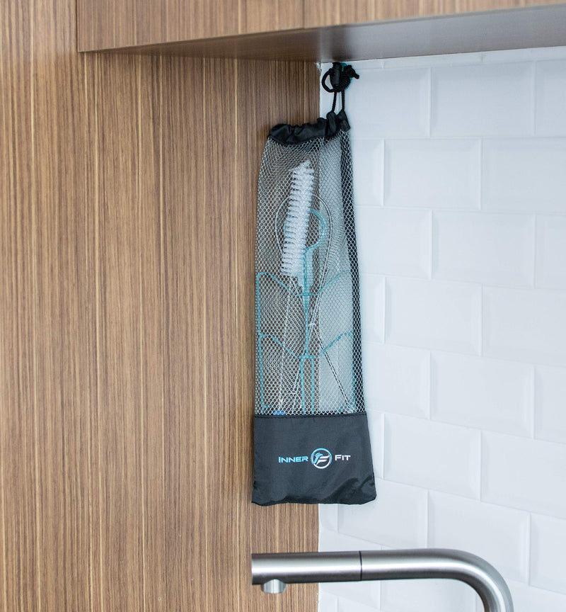 [Australia - AusPower] - InnerFit Hydration Bladder Cleaning Kit - 5 in 1 Water Bladder Cleaning Kit for Universal Bladders - 3 Brushes - 1 Collapsible Frame - 1 Carrying Pouch 