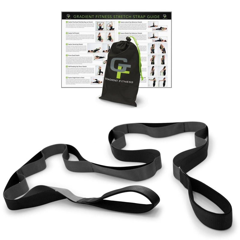 [Australia - AusPower] - Gradient Fitness Stretching Strap, Premium Quality Multi-Loop Strap, Neoprene Padded Handles, 12 Loops, 1.5" W x 8' L Black/Grey 