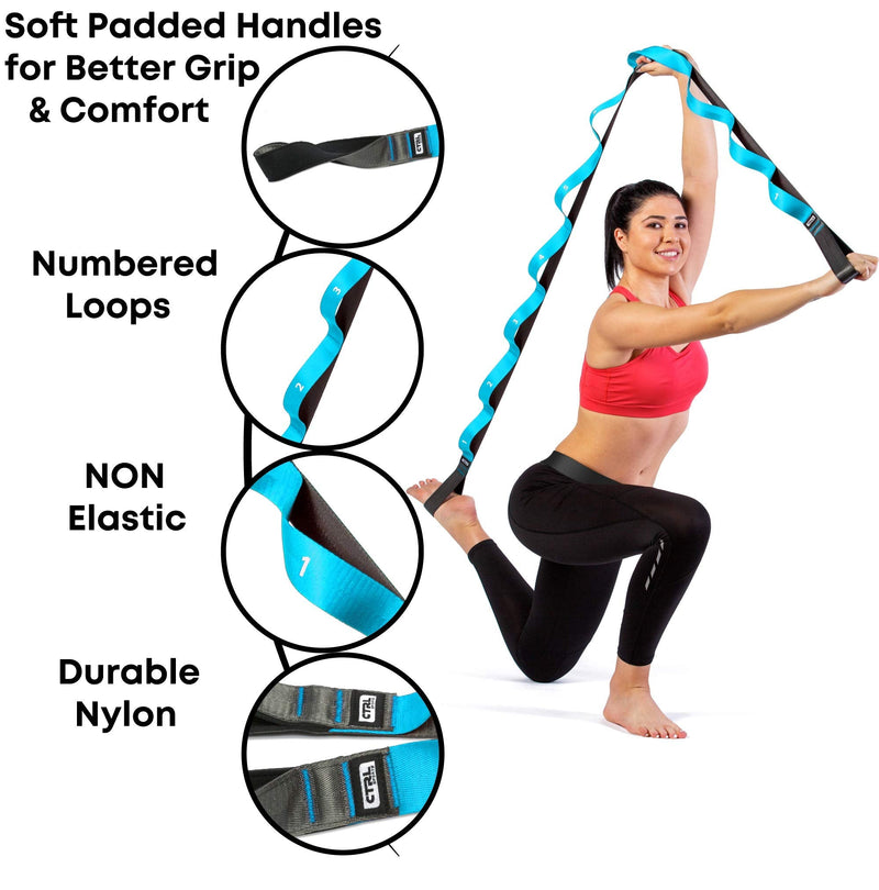 [Australia - AusPower] - Stretching Strap with Loops for Physical Therapy, Yoga, Exercise and Flexibility - Non Elastic Fitness Stretch Band + Exercise Instructions & Carry Bag by CTRL Sports 