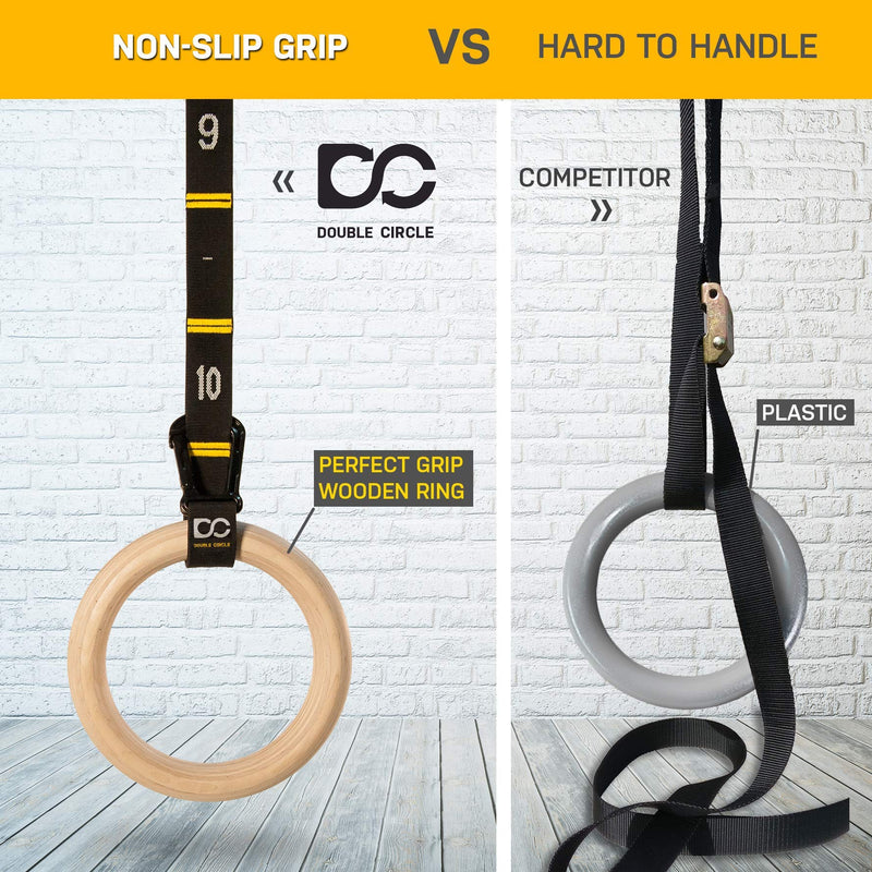 [Australia - AusPower] - Double Circle Wood Gymnastic Rings (Rings Only) and Exercise Videos Guide for Gym, Compatible with Crossfit, and Bodyweight Training 1.1 Inch Wood Rings Only 