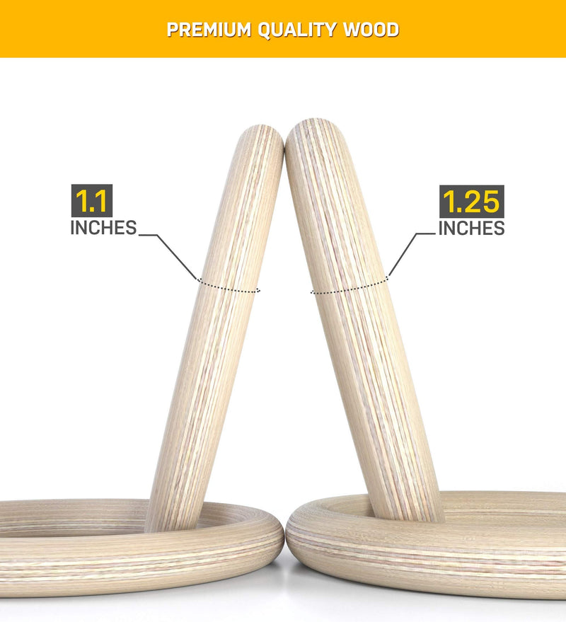 [Australia - AusPower] - Double Circle Wood Gymnastic Rings (Rings Only) and Exercise Videos Guide for Gym, Compatible with Crossfit, and Bodyweight Training 1.1 Inch Wood Rings Only 