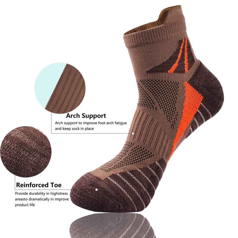 [Australia - AusPower] - Men's Low Cut Ankle Athletic Socks Cushioned Breathable Running Performance Sport Tab cotton Socks(5 pack) Black/Grey/Brown/Dark Blue/Olive-green/Sky Blue 