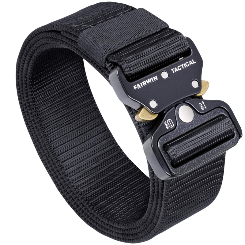 [Australia - AusPower] - FAIRWIN Tactical Belt, Military Style Webbing Riggers Web Gun Belt with Heavy-Duty Quick-Release Metal Buckle Black S 30"-36" 