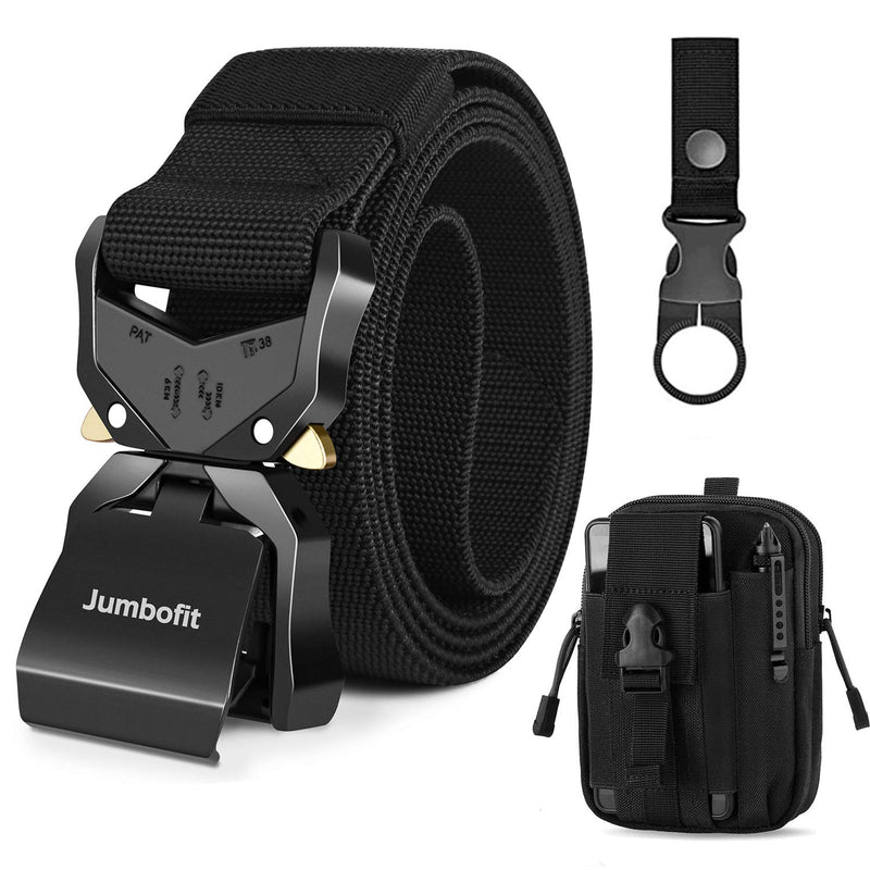 [Australia - AusPower] - Jumbofit Tactical Belt for Men and Women, Military Work Belt Nylon with Quick-Release Buckle, Gift with Molle Pouch & Clip Black 
